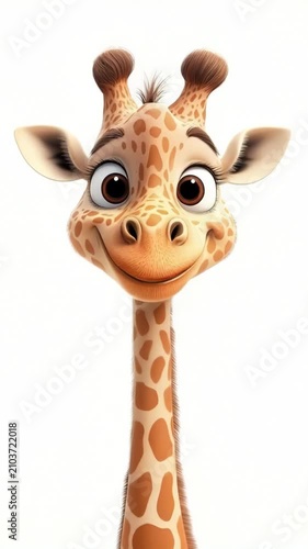 selective focus funny smiling giraffe in cartoon style