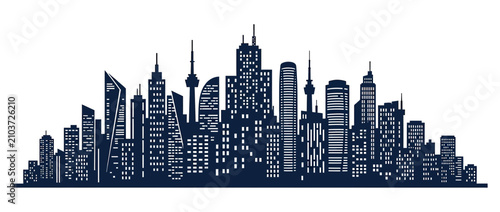 Bild auf Leinwand Modern City Skyline Silhouette with Tall Buildings