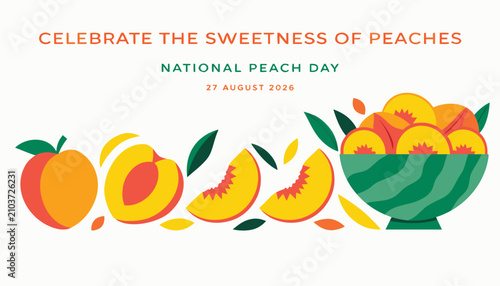 Quadro su tela Colorful flat vector illustration showing fresh peaches for national day