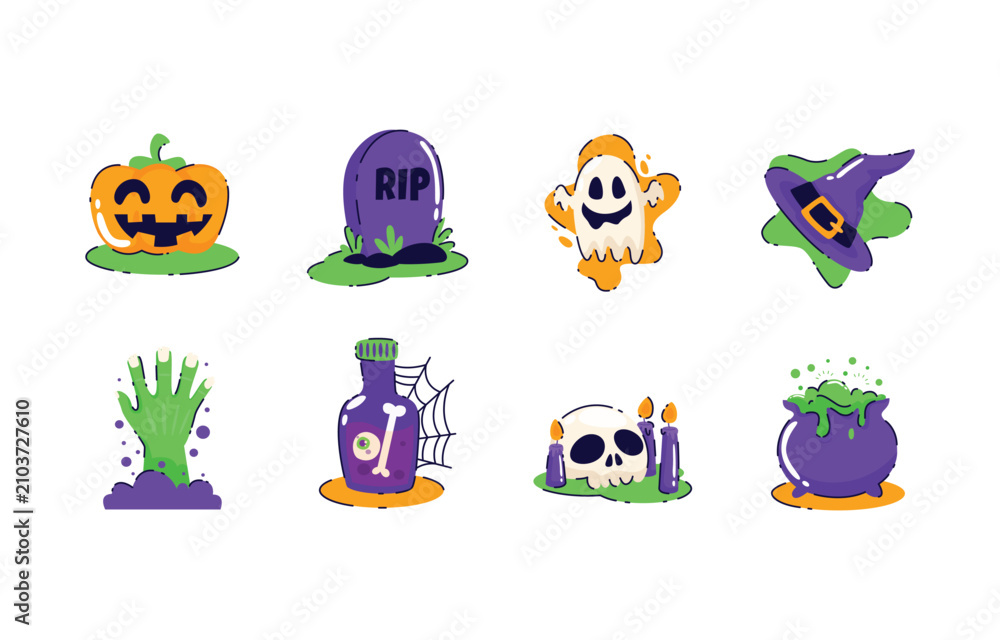 Fototapeta premium Halloween-themed cartoon icons set