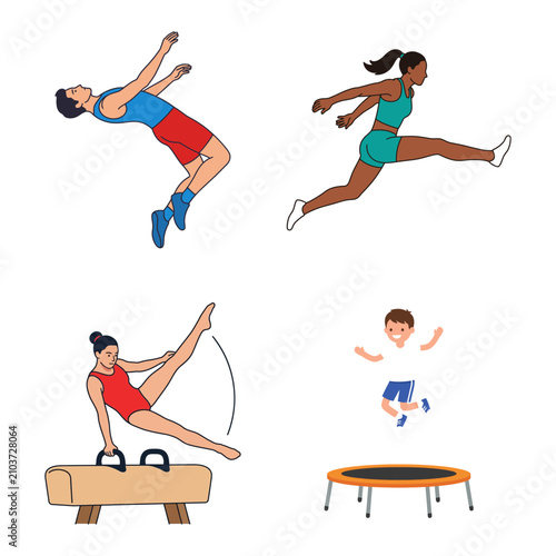 Quadro su tela Diverse Illustrations of People Engaging in Various Athletic Sports and Active R