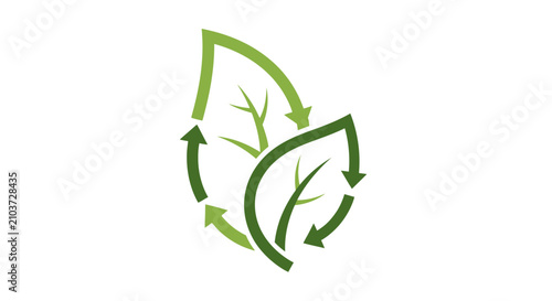 Tableau sur toile Green leaf with recycling arrows symbol.
