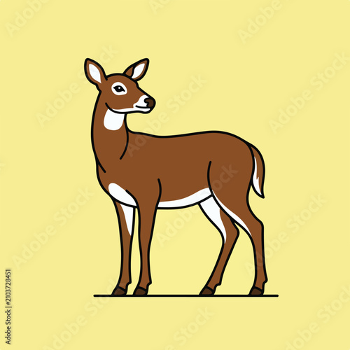 Minimalist vector illustration of a brown deer standing on a yellow background.