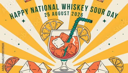 Slika na platnu Vibrant graphic illustration celebrating national whiskey sour day with citrus g