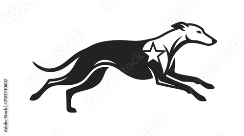 Obraz na płótnie Extended stride greyhound silhouette with star