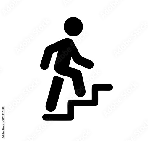 Person climbing stairs upward movement simple icon graphic with climbing progress minimalist pictogram direction development improvement lifestyle staircase stairway business motivation