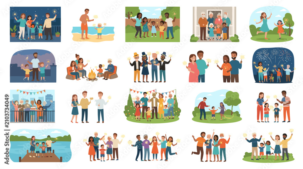 Naklejka premium Collection of diverse people engaging in outdoor activities and social interactions