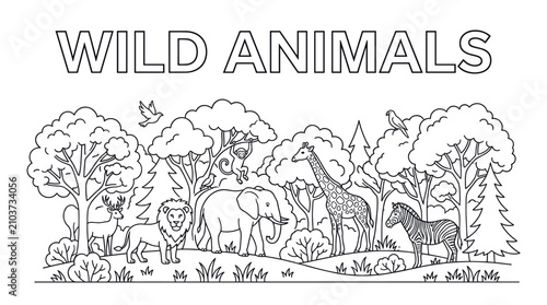 Photography Wild animals savanna landscape coloring page with text header