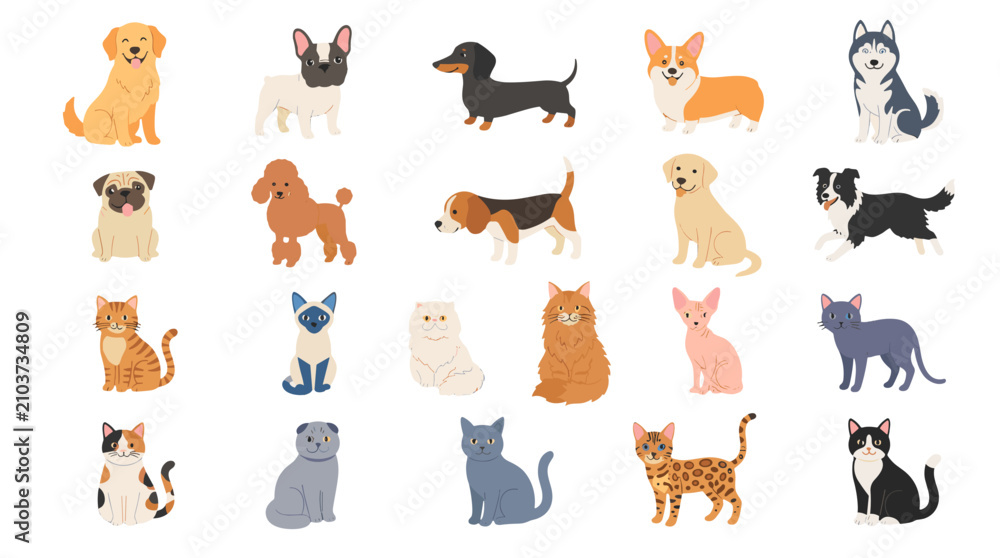 Fototapeta premium Collection of various cute and adorable dogs and puppies in different breeds and poses