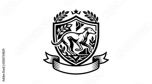 Canvas-taulu Ornate greyhound dog crest with banner and crown.