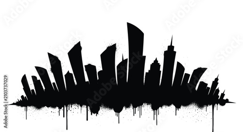 Quadro su tela Silhouette of Modern City Skyline with Tall Skyscrapers.