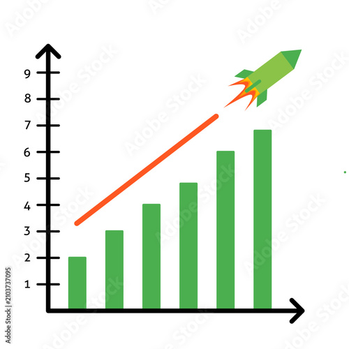 Fotografie Business Growth Graph with Rocket Ship Launch and Upward Trend