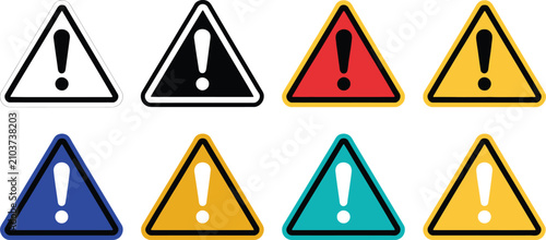 Photos Exclamation triangles serve as essential warning markers for identifying critical safety