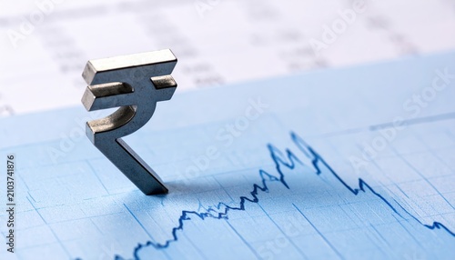 Indian Rupee Symbol on Financial Graph, Economic Growth and Decline