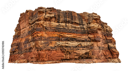 Isolated layered sandstone rock formation with visible geological strata on a transparent background.