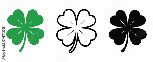 Cuadro en lienzo four leaf clover flat icon set featuring lucky shamrock symbols in solid, outlin