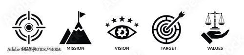 Foto Mission, vision icon set