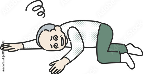 めまいで倒れる高齢男性のイラスト