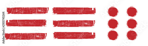 Straight red ink vector lines pack. Bloody color long and round hand-drawn brushstroke text highlights, frames, circles. Asian calligraphy brushstroke set. Rough grunge abstract blood color scribbles