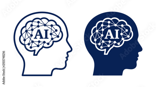 Foto Artificial intelligence brain symbols within human profile silhouettes