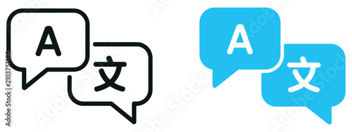 Foto Language Translation Vector Icon Set With Speech Bubble, Multilingual Communication, Interpreter, Global Conversation And Localization Symbols