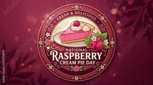 National Raspberry Cream Pie Day elegant bakery badge vector design