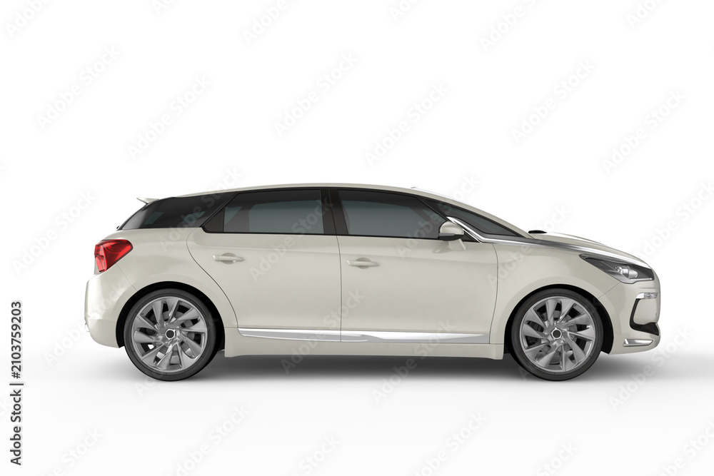 Fototapeta premium White car on white background, 3D illustration