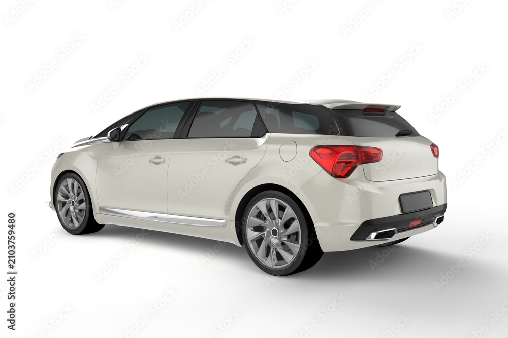 Fototapeta premium White car on white background, 3D illustration
