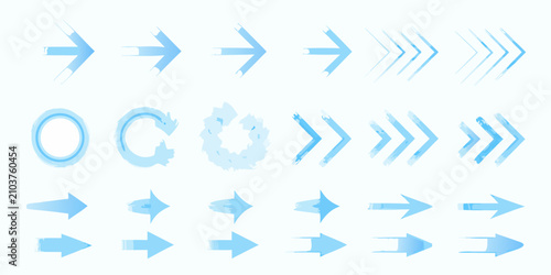 Foto set of glowing light blue directional arrows on white background arrow icons vec