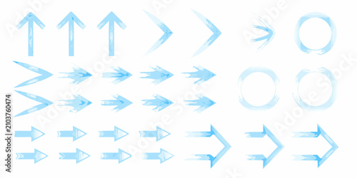 Quadro su tela set of glowing light blue directional arrows on white background arrow icons vec