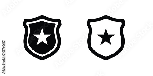 Police shield icons with star black and white flat vector