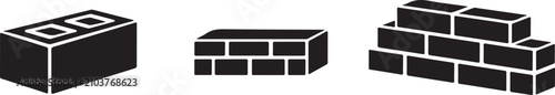 Photos Concrete block, brick and stacked masonry vector icon set for construction, editable EPS format