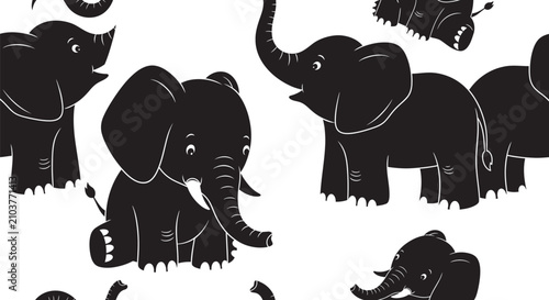 Photography Elephant Silhouette Pattern On White Background Seamless Vector Illustration afr