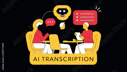 Cuadro en lienzo AI transcription vector illustration, artificial intelligence speech to text ser