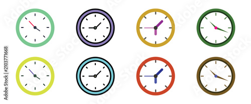 Quadro su tela Colorful Wall Clock Icon Collection Analog Timepiece Designs Round Clock Symbols