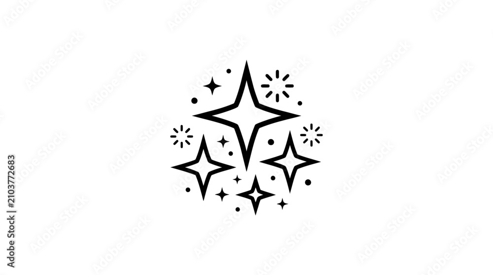 Fototapeta premium Black and white sparkles and stars icon set.