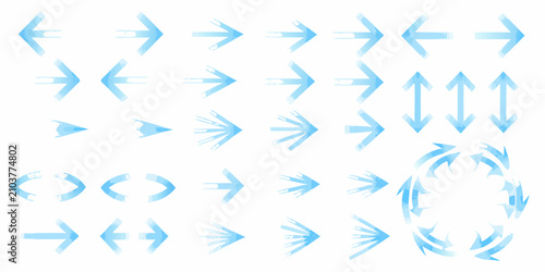 Foto set of glowing light blue directional arrows on white background arrow icons vec