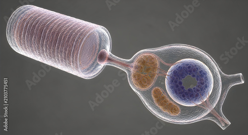 3d render of a bacterium with detailed inner structures, scientific illustration, educational diagram
