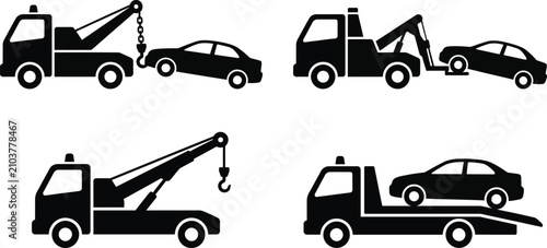 Schilderij op canvas Set of tow truck icons with different towing methods