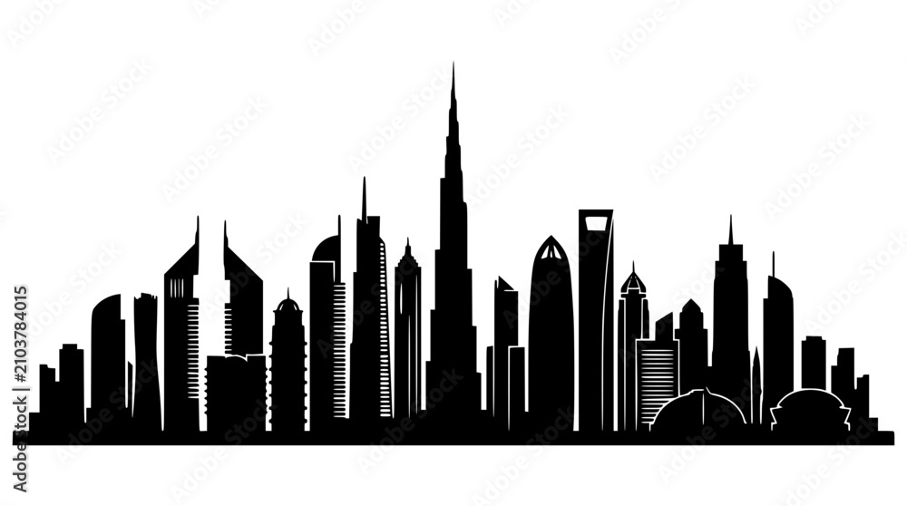 Fototapeta premium Dubai City Skyline Silhouette Vector Illustration