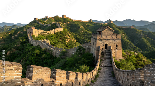 Great Wall of China Winding Along Mountain Ridges at Golden Hour