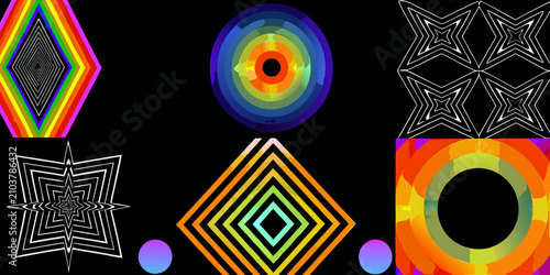 Canvastavla Geometric patterns with gradients and colorful concentric shapes vector illustra