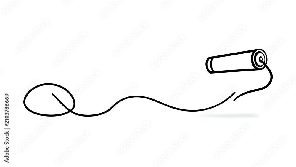 Obraz premium Computer mouse with scroll connected to roll white background.