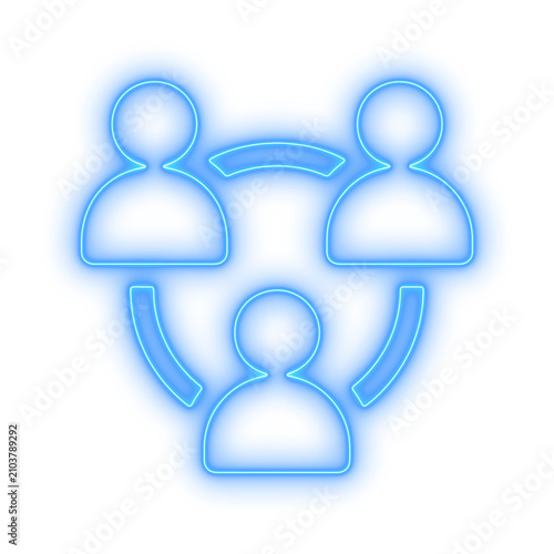 Fotografie Blue neon trio avatars inside circle icon on transparent background for profiles