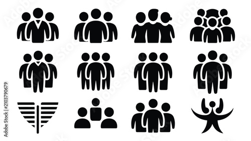 Quadro su tela Black silhouette icons showing group diversity with displays collection minimali