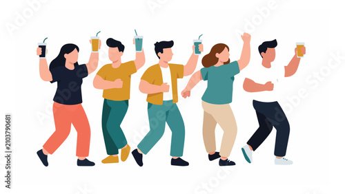 group of diverse young people celebrating with drinks in casual clothing outdoor party lively fun social gathering