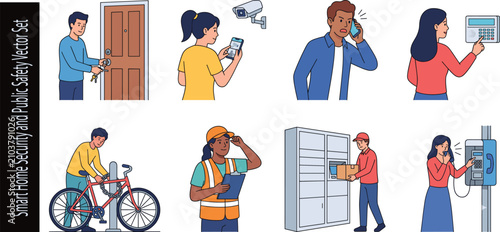 Tableau sur toile Smart Home Security and Public Safety Character Vector Set with Safety Service I
