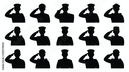 Εκτύπωση καμβά Uniformed figures saluting in formal military silhouette style with all performi