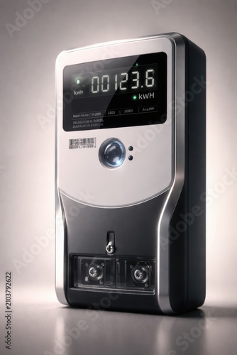 Digital electricity meter displaying usage data on a light background, featuring a clear LCD screen and a blue reset button for easy operation and monitoring.