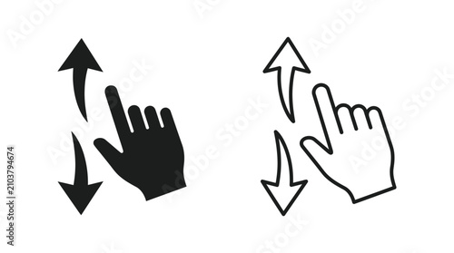 Hand gesture with arrows two versions black and white silhouette